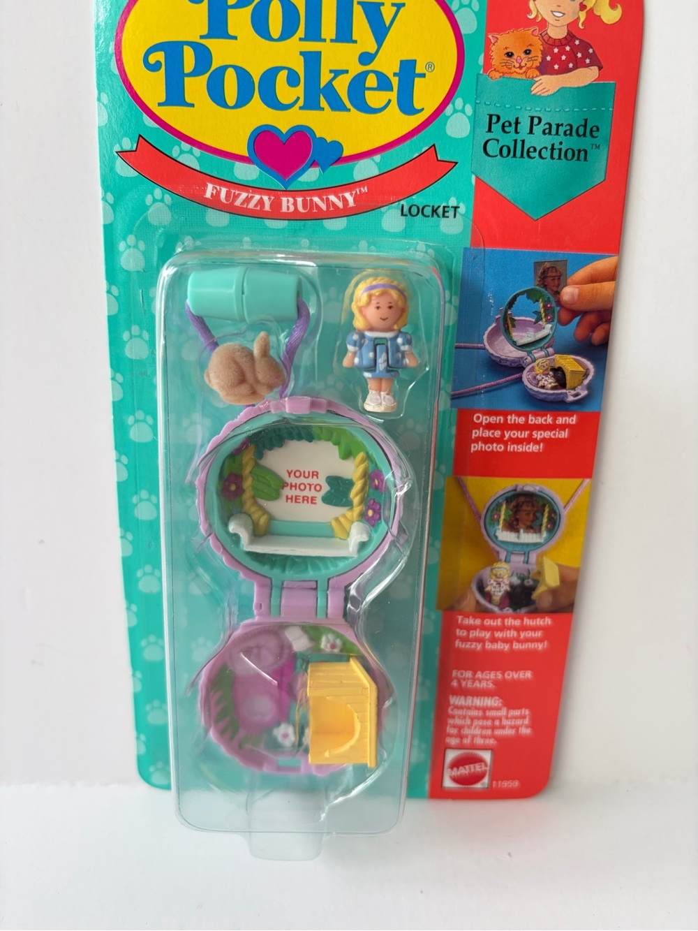 1994 Polly Pocket Pet Parade Fuzzy Bunny Locket - Picture 2 of 7